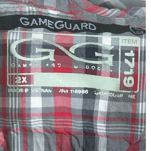Game Guard Men 2XL Black Red Plaid Short Sleeve Button Up Texas Tech Shirt Logo - Picture 3 of 8